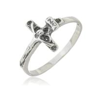 Anel em Prata 950 Cruz Estilo Moderno Detalhes Envelhecido