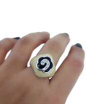 Anel em ródio de resina branca aro 17 Anel em ródio de resina branca aro 17