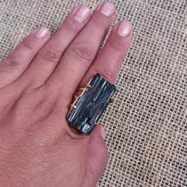 Anél em Turmalina Rosa / Turmalina Negra e Cianita Azul