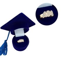 Anel Escolar Abc Regulável aplique em Prata Capelo Azul Anel Escolar Abc Regulável aplique em Prata Capelo Azul