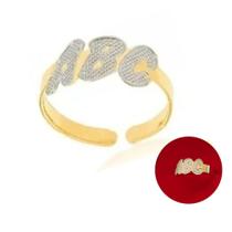 Anel Escolar Ajustável ABC com aplique prata em Banho de Ouro