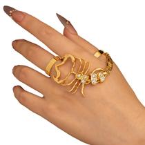 Anel Escorpião Dourado Feminino Articulado com Strass Luxo Anel Escorpião Dourado Feminino Articulado com Strass Luxo