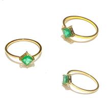 Anel Esmeralda Losango Geometrico Natural Pedra Verde 0.8X0.8cm Feminino Ouro 18k E01K240