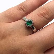 Anel Esmeralda Natural Extra Diamantes Ouro Branco 18K 24325 K655
