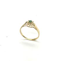 Anel Esmeralda Pedra Verde Formatura Ouro 18k e Diamante Natural k380
