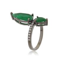 Anel Esmeraldas Duas Gotas Ródio Negro Anel Esmeraldas Duas Gotas Ródio Negro