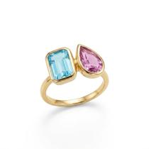 Anel Estilizado com Retângulo e Gota Central 6 mm em Prata Banhada a Ouro Anel Estilizado com Retângulo e Gota Central 6 mm em Prata Banhada a Ouro