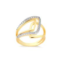 Anel Estilizado Com Zircônias Cristal Folheado A Ouro Anel Estilizado Com Zircônias Cristal Folheado A Ouro