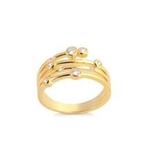 Anel Estilizado Filetes Zirconias Cristal Folheado Ouro