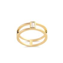 Anel Estilizado Vazado Com Pedra Retangular Folheado A Ouro