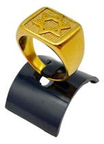 Anel Estrela De Davi Dourado Feito Em Aço Inoxidável