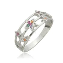 Anel Estrelas Com Zircônia Mix Color em Prata 925 com Ródio Anel Estrelas Com Zircônia Mix Color em Prata 925 com Ródio