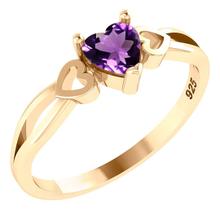 Anel Eterno Coração Pura Prata 925 Dourada Ouro 18k Ametista Anel Eterno Coração Pura Prata 925 Dourada Ouro 18k Ametista