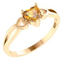 Anel Eterno Coração Pura Prata 925 Dourada Ouro 18k Citrino