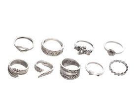 Anel Falange Geométrico Folhas Flor Pena Kit 9 Peças A3870 Anel Falange Geométrico Folhas Flor Pena Kit 9 Peças A3870