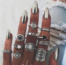 Anel Falange Jóias Jogo Com 10 Anéis Flecha Folha F4846