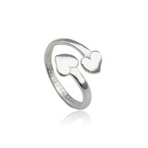 Anel Falange ou Infantil Dois dois Corações Ajustável Prata 925