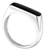 Anel Falange Prata 925 Pedra Preta Oval Masculino 4mm Luxo