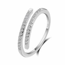 Anel Feminino Ajustável Em Prata Esterlina 925 Com Zircônias Brancas Brilhantes Para Festas Anel Feminino Ajustável Em Prata Esterlina 925 Com Zircônias Brancas Brilhantes Para Festas