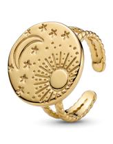 Anel Feminino Ajustável Lua Sol Místico Regulável em Aço Banhado Ouro 18K