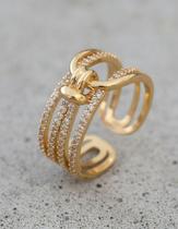 Anel Feminino Ajustável Nó Banhado Folheado a Ouro Zircônia