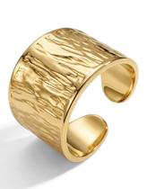 Anel Feminino Ajustável Orgânico Maxi Regulável em Aço Banhado Ouro 18K