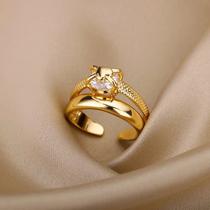 Anel Feminino Ajustável Pedra Brilhante Banhado a Ouro 18k Anel Feminino Ajustável Pedra Brilhante Banhado a Ouro 18k