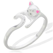 Anel Feminino Ajustavel Regulavel Pet Gatinho Cachorro Prata