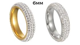 Anel Feminino Anatômico Cravejado Brilhante 4 Fileiras Aço Inox 316L Dourado ou Prata