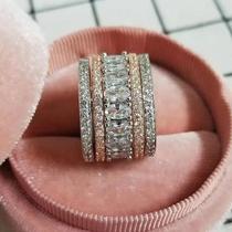 Anel Feminino Bicolor Com Zircônia Cúbica Larga, Joia De Festa Luxuosa E Chique, Acessório Moderno