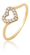 Anel Feminino Coração Vazado Com Pedras Ouro Puro 18k A399 Anel Feminino Coração Vazado Com Pedras Ouro Puro 18k A399