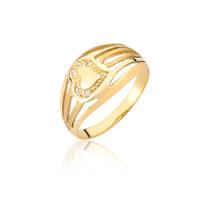 anel feminino coração vazado zircônias pedras ouro 18k A281