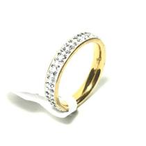 Anel Feminino Cravejado 2 Fileiras Aço Inox 316L Dourado Anel Feminino Cravejado 2 Fileiras Aço Inox 316L Dourado