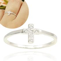 Anel Feminino Cruz Cravejada Zirconia Prata Legitima Anel Feminino Cruz Cravejada Zirconia Prata Legitima