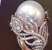 Anel Feminino de Moda Luxuoso, Banhado a Ouro Rosé com Incrustação de Pérola