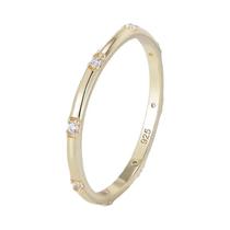 Anel Feminino De Prata Esterlina 925 Com Zircônia Dourada Lisa Branca Redonda Para Aniversário E