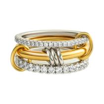 Anel Feminino De Prata Esterlina 925 Com Zircônia Entrelaçada Em Múltiplos Níveis, Joia Fina Para O