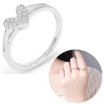 Anel Feminino Delicado Coração Semi Joias Banho Ouro 18k Rodio Branco