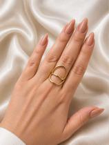 Anel Feminino Dourado em Aço Inoxidável 316L Ajustável Argola Dupla Vazado Geométrico, Antialérgico e Não Escurece Anel Feminino Dourado em Aço Inoxidável 316L Ajustável Argola Dupla Vazado Geométrico, Antialérgico e Não Escurece