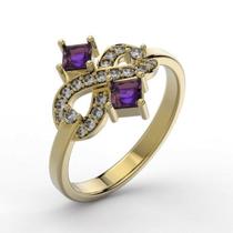 Anel Feminino em Ouro 18k com Infinito Cravejado em Pedras