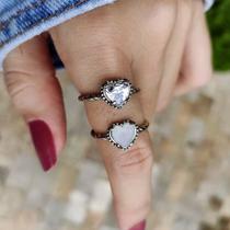 Anel Feminino Em Prata 925 Com Pedra Coração Cores Anel Feminino Em Prata 925 Com Pedra Coração Cores