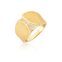 Anel feminino escovado pedras luxo ouro amarelo 18k A242 - MAEHLER JOIAS