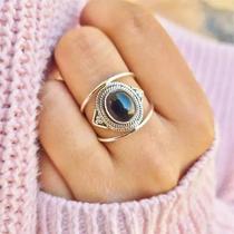 Anel Feminino Estilo Boêmio Oval Imitação Opala Branco Preto Joias De Aliança De Casamento De Luxo Anel Feminino Estilo Boêmio Oval Imitação Opala Branco Preto Joias De Aliança De Casamento De Luxo