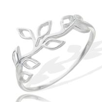 Anel Feminino Folha Planta Ramos Prata Pura Delicado