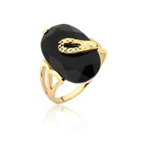 anel feminino grande luxo pedra preta ouro 10k a205