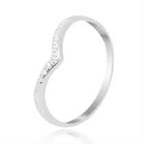 Anel Feminino Luxo Solitário Filete Cravejado V Em Prata 925