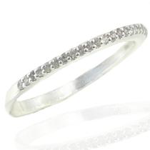 Anel Feminino Pedra Zirconia Cristal Meia Aliança Aparador