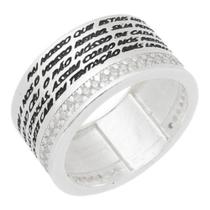 Anel Feminino Prata 950 Oração Pai Nosso Cravejado Moderno Anel Feminino Prata 950 Oração Pai Nosso Cravejado Moderno