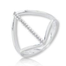 Anel Feminino Prata Pura Losango Cravejado Zirconia Delicado Anel Feminino Prata Pura Losango Cravejado Zirconia Delicado