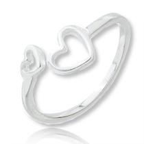 Anel Feminino Regulavel Ajustavel 2 Coração Prata Original